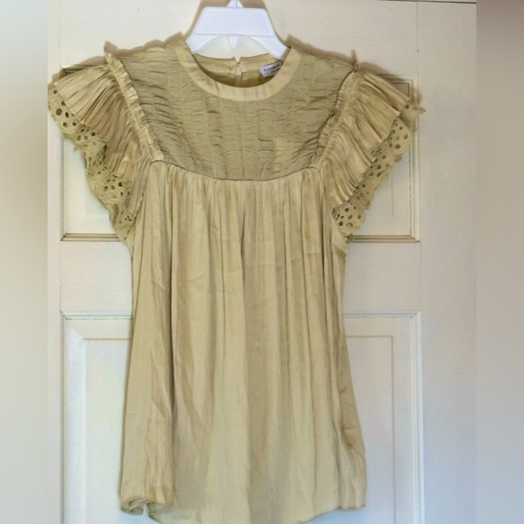 Anthropologie Current Air Green Ruffled Smocked Blouse, NWT - Picture 1 of 6